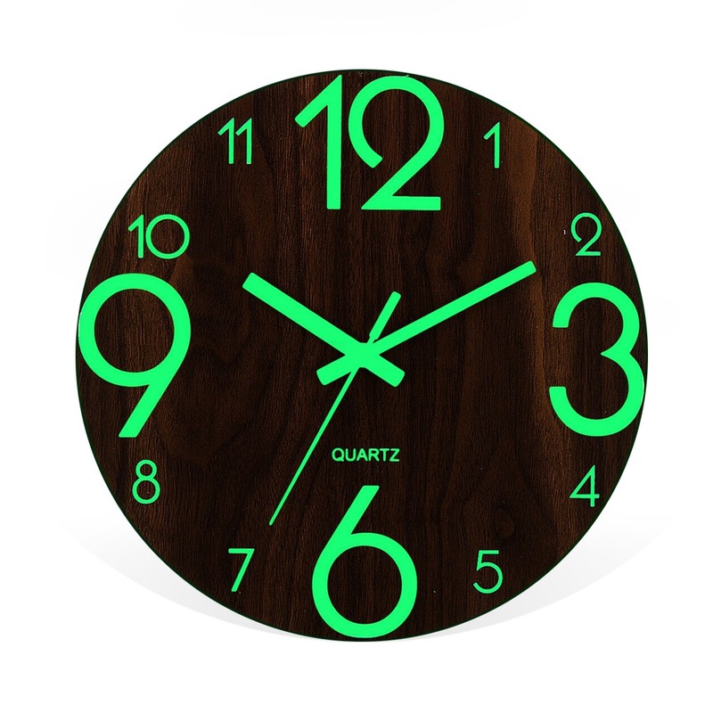 Buy Glow In Dark Wall Clock Luminous Quartz Wooden Non Ticking Home
