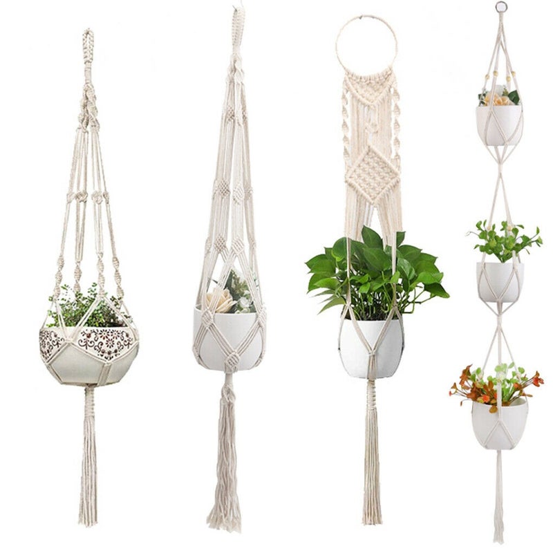 mydeal.com.au | Hanging Planter Basket Macrame Plant Flower Pot Holder Hanger Hemp Rope Braided Free Hook