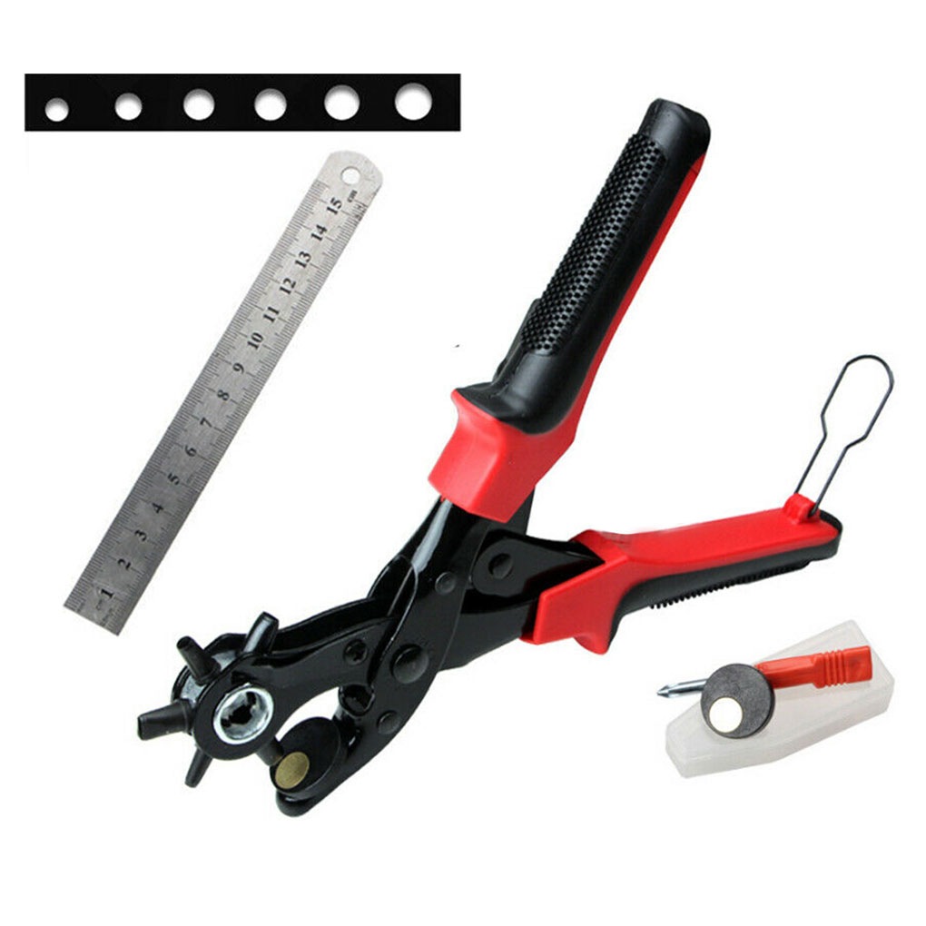 Multi Size Revolving Leather Belt Eyelet Hole Punch Puncher Plier Craft Tool 10"Red