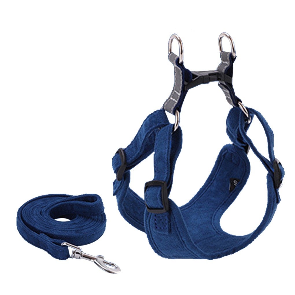 Qttie Suede Dog Harness Pet Puppy Dog Vest Lead Kit Adjustable Breathable Handle