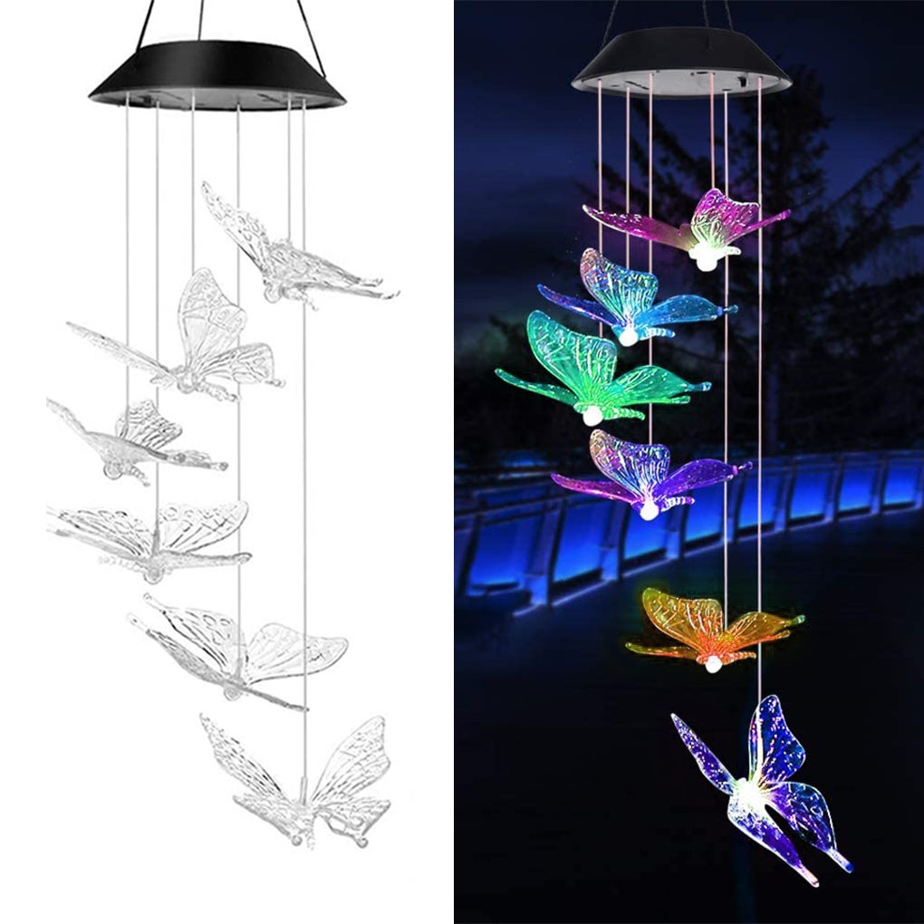 Solar Light Wind Chimes Powered LED Garden Hanging Spinner Lamp Color Changing Butterfly