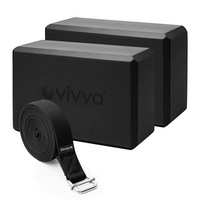 Vivva EVA Foam 9 x 6 x 3 Inches Non Slip Yoga Brick 8ft Yoga Straps 2 in 1 Set (4 Colours)