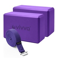 Vivva EVA Foam 9 x 6 x 3 Inches Non Slip Yoga Brick 8ft Yoga Straps 2 in 1 Set Purple