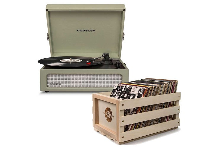 Crosley Voyager Portable Turntable Sage + Free Record Storage Crate