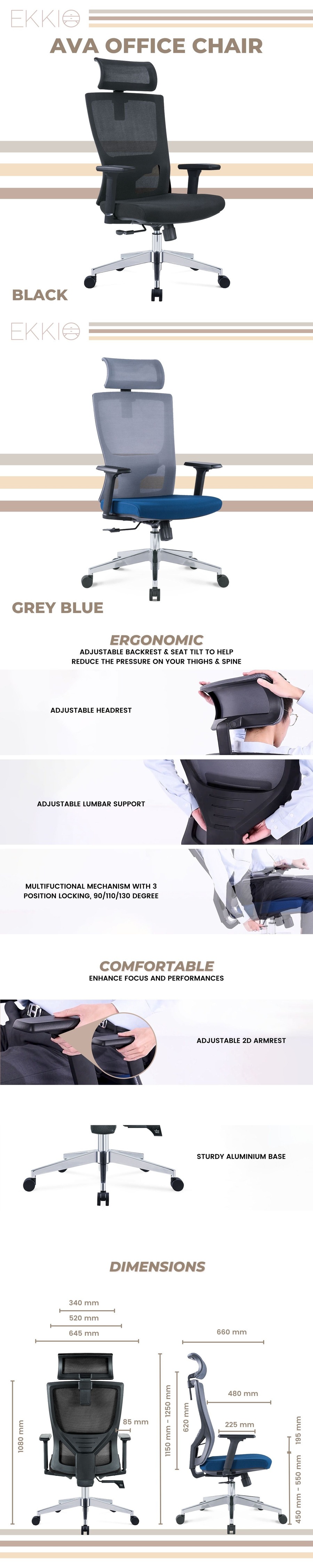 Buy EKKIO Ava Office Chair Black MyDeal