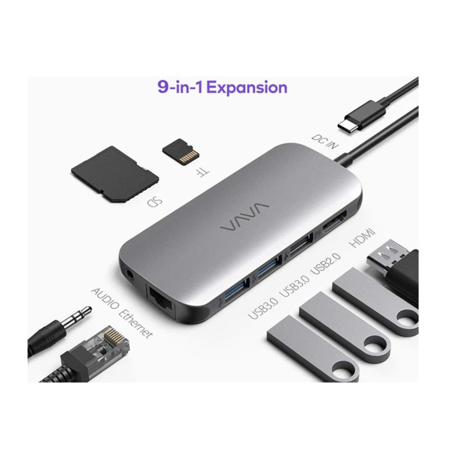 VAVA 9-in-1 Adapter Hub 4K USB-C to HDMI Ethernet Port VA-UC016