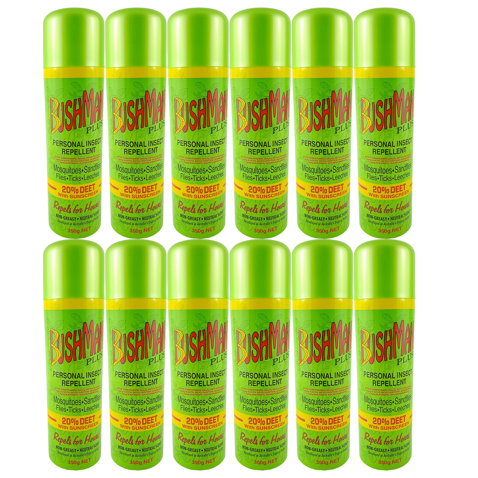 Bushman 'Plus' Aerosol - 20% Deet w/ Sunscreen 350g 12 Pk
