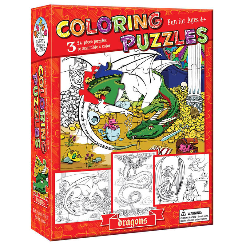 Dragon 3x24pc Coloring Puzzle