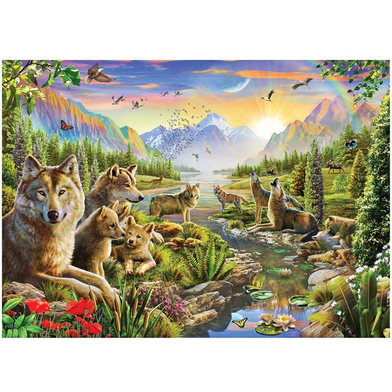 Ceaco Puzzle „Wölfe – Sommerwolf Familie“ – 1000 Teile, Inkl. Bonus-Poster, Für Puzzle-Fans