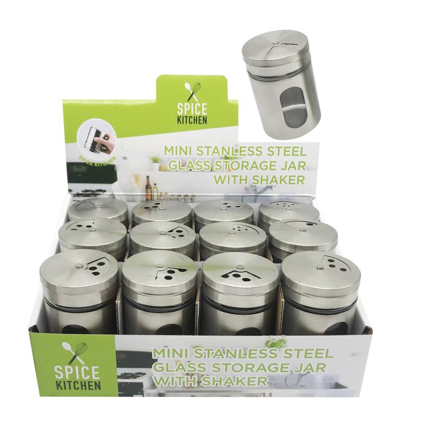 10 x Mini Stainless Steel Glass Storage Jar W/Shaker Herb Spice Salt Storage Jar