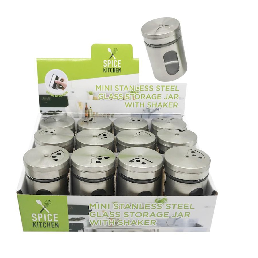 10 x Mini Stainless Steel Glass Storage Jar W/Shaker Herb Spice Salt Storage Jar