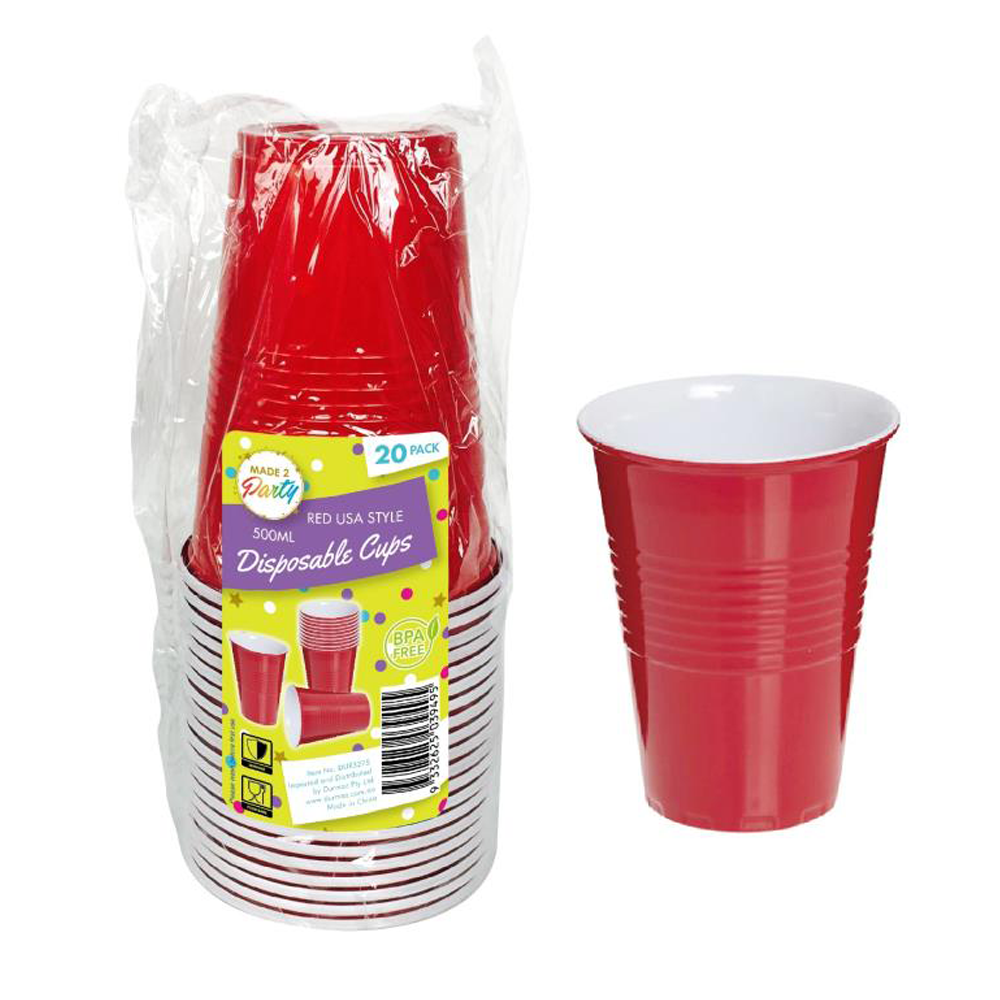 100x Red USA Cups 500ml Disposable Pong Takeaway Plastic Drinking Party Drinks