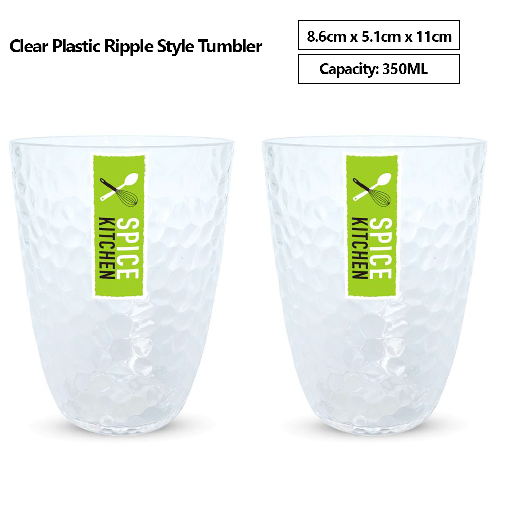12 x Plastic Ripple Style Tumbler Cup Clear Drink Wine Water Juice Beer Party 350ml