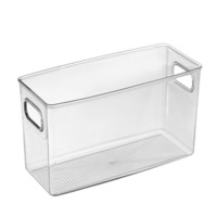 2 x Rectangle Tall Crystal Clear Plastic Fridge Pantry Storage Container Box Handle