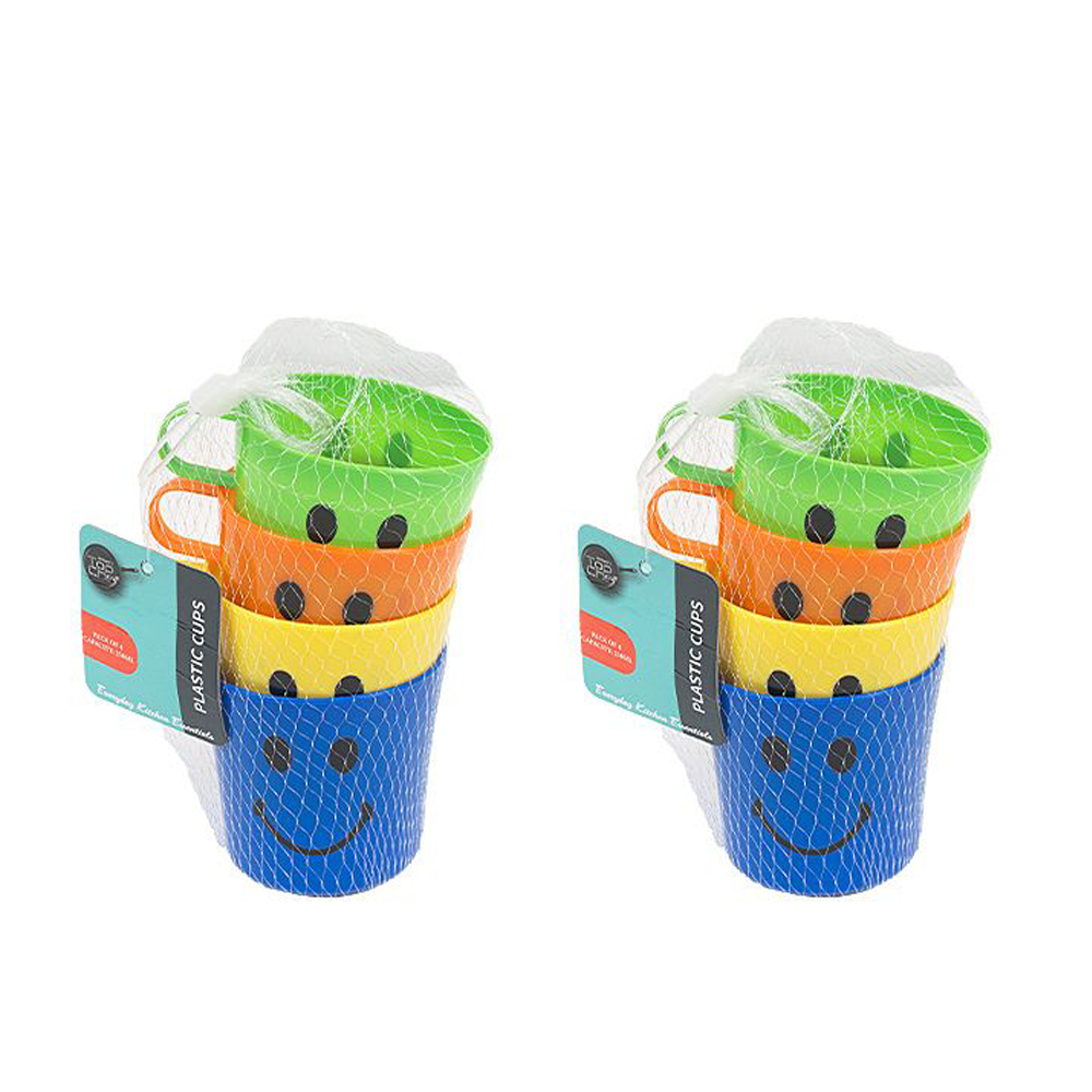 20 x 250ml Smiley Face Plastic Cups Mug Reusable Drinking Tea Coffee Kids Water