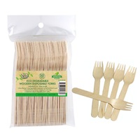 200x Biodegradable Wooden Fork 16cm Disposable Meal Lunch Box Eco Cutlery Party