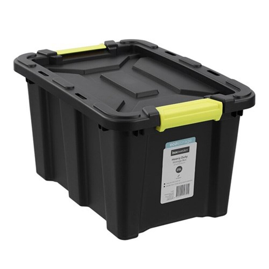 Buy 25L Heavy Duty Storage Box Black Crate Container Plastic Bins ...