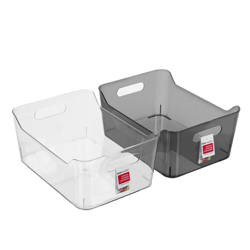 2x Clear Acrylic Storage Container Box Basket Bin Kitchen Office 34x24cm Shelf