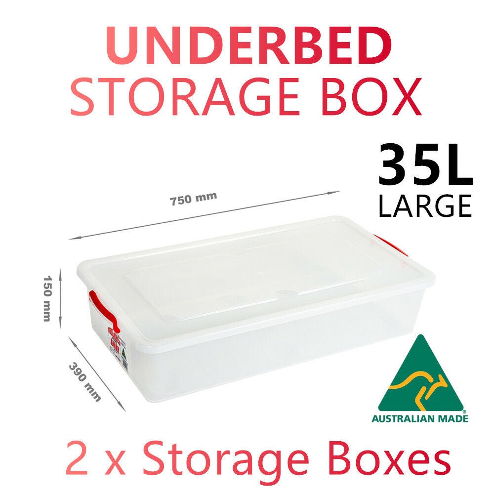 2x Large Plastic Underbed Storage Boxes Organiser Drawers Shoes Toys Under Bed