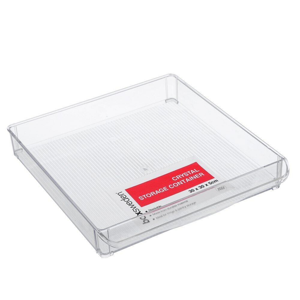 2x Stackable Acrylic Fridge Tray 30x30CM Container Food Storage Pantry Organiser