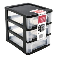 3-Tiers Black Drawer Desktop Cabinet Storage Organiser Box Office Stationery 24cm