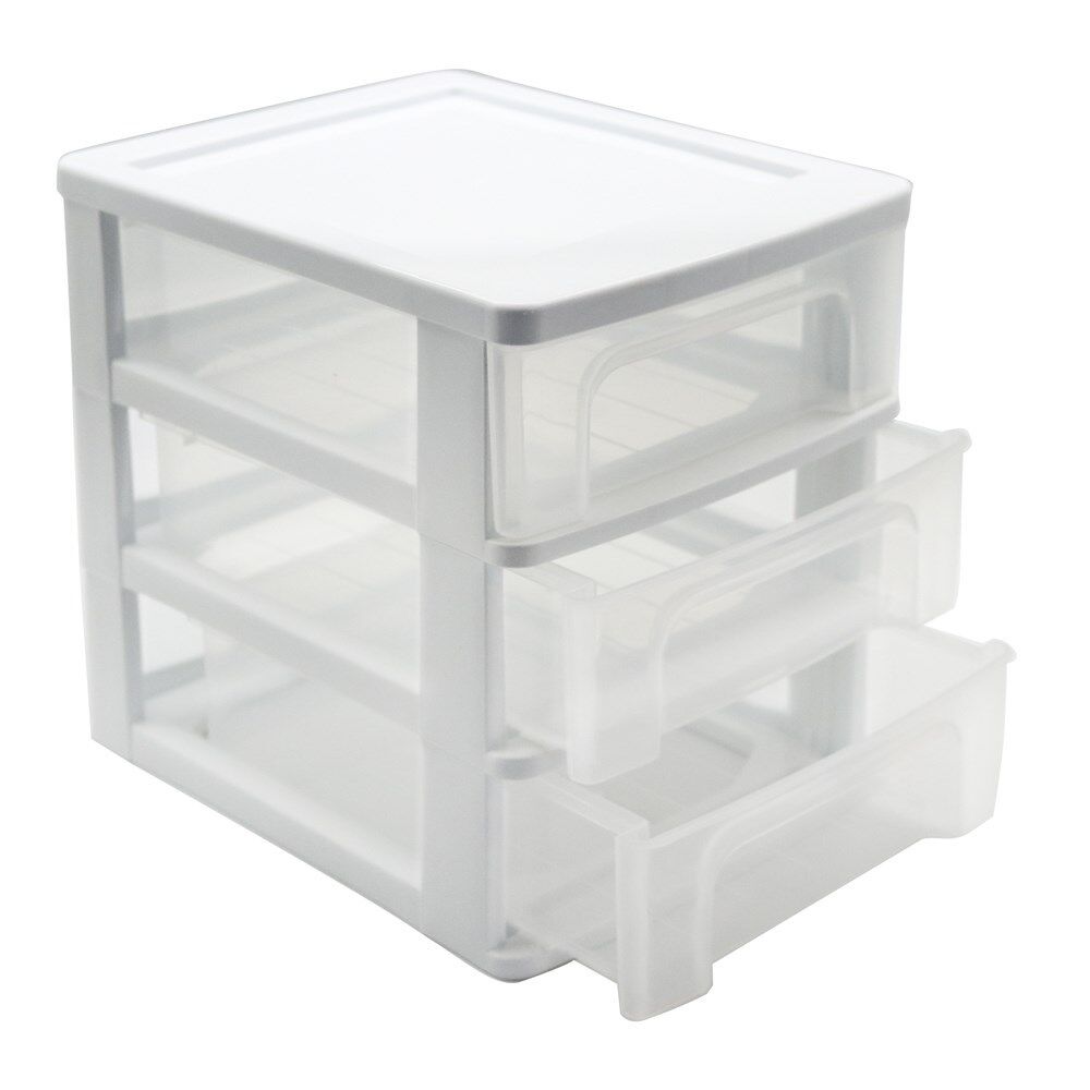 3-Tiers White Drawer Desktop Cabinet Storage Organiser Box Office Stationery 24cm