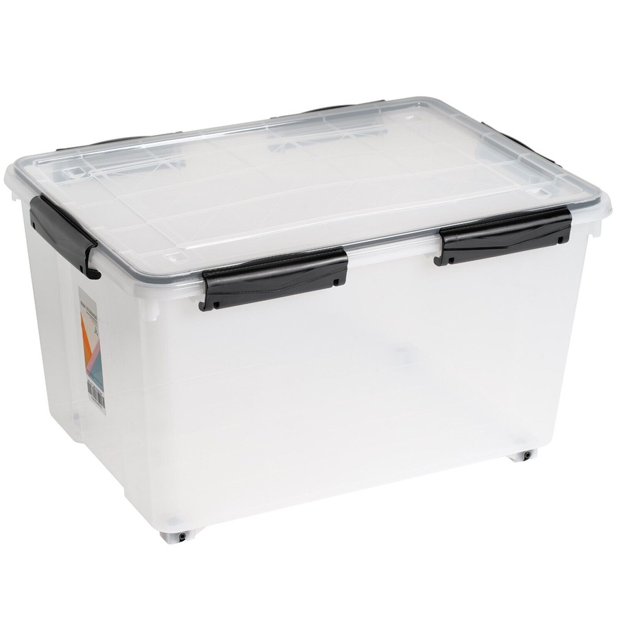 3 x 55L Airtight Roller Storage Box Lockable Plastic Organiser Container Tub Crate