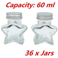 36 x Bomboniere Jars Star Shaped Glass Jar 60ML Wedding Party Lolly Candy Mini Small