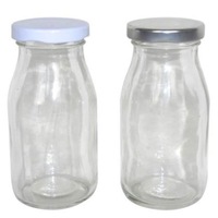 36 x Mini Small Glass Milk Juice Candy Bottle 200ML With Screw Top Silver White Lid W