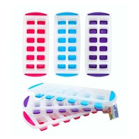 3pk Ice Cube Tray Rectangle Silicone Bottom Ice Mold Maker Plastic 3 Colours
