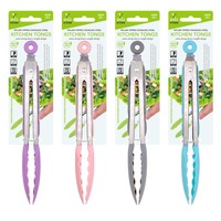 4x Nylon Stainless Steel Tongs 23CM Kitchen Clip Food Holder Cooking Serving BBQ