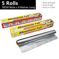 5 Roll Heavy Duty Aluminium Foil 8M Food Oven Baking Roasting Wrap BBQ Cooking