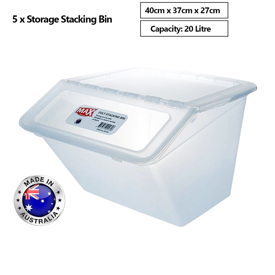 Buy 5 x Stackable Storage Box 20L Home Clean Pantry Wardrobe Organiser ...