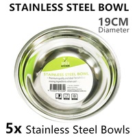 5 x Stainless Steel Bowl 19CM Food Serving Mixing Salad Rice Soup Fruit Noodle