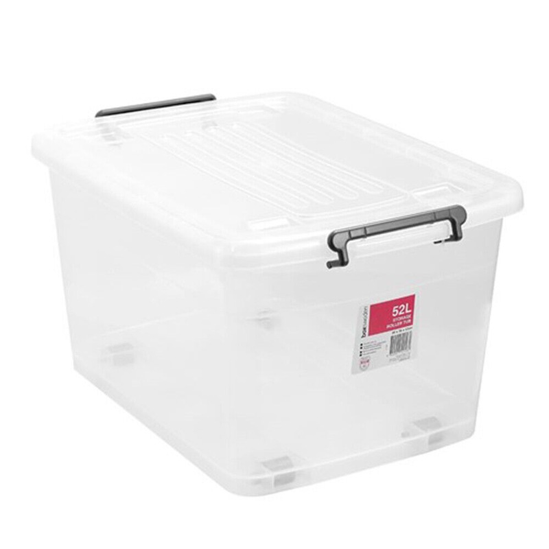 Buy 52L Storage Roller Tub Container With Wheels Plastic Bin Crate ...