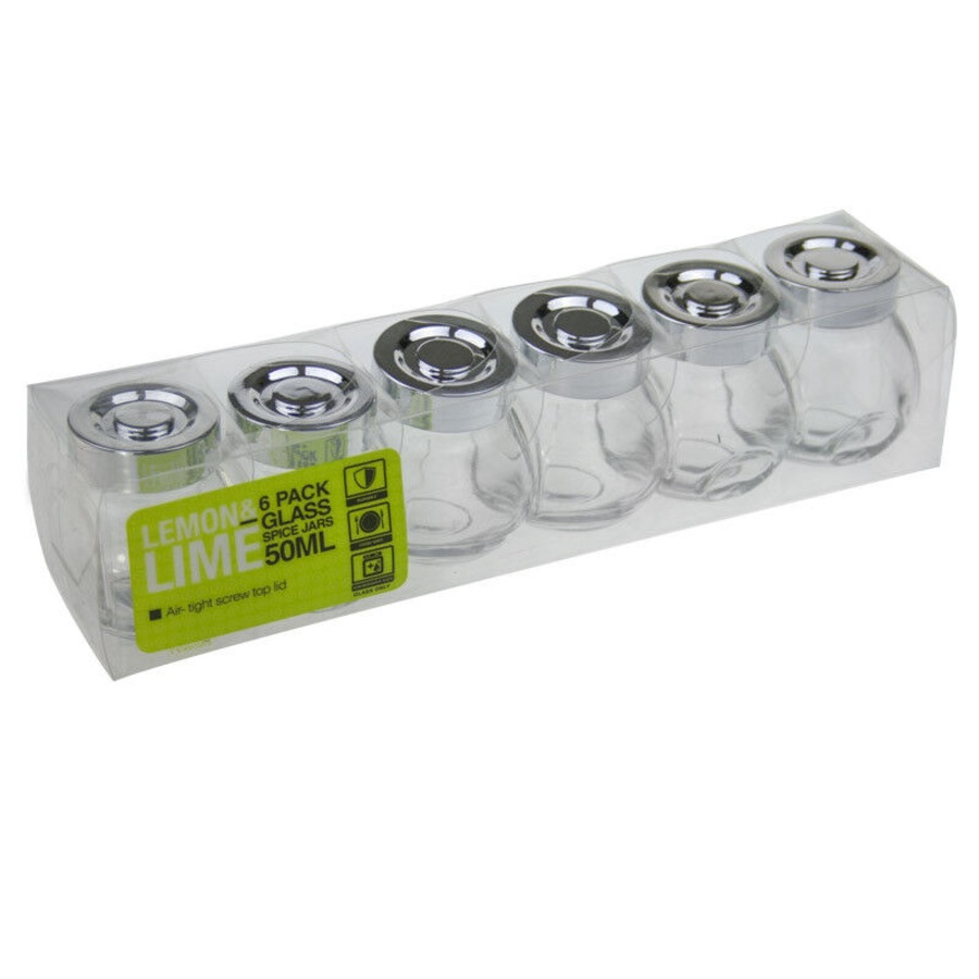 54 x MINI CLEAR GLASS SPICE JAR JARS WITH SILVER LIDS 50ML KITCHEN STORAGE PARTY