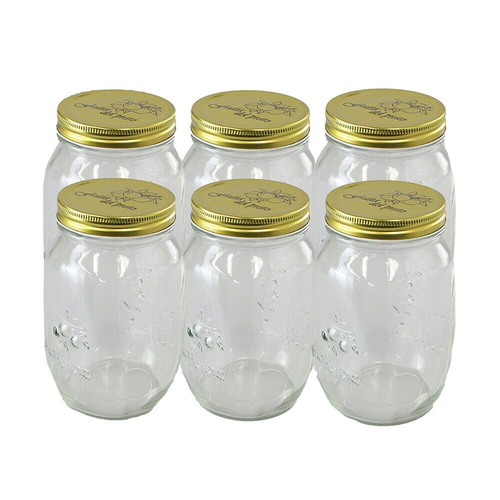 6 x 1L Large Preserving Jar 1000ML Conserve Glass Jars Chutney Storage Jam Sauces