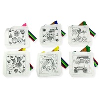 6 x Kids Craft DIY Tote Bag Colour In Own Bag W/ Colour Marker Art Paint Drawing