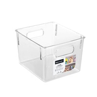 6 x Medium Crystal Clear Plastic Container w Carry Handle Fridge Pantry Storage 21cm