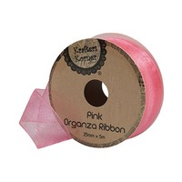 6 x Organza Ribbon Roll PINK 25mm x 5M Sheer Transparent Wedding Decor Gift