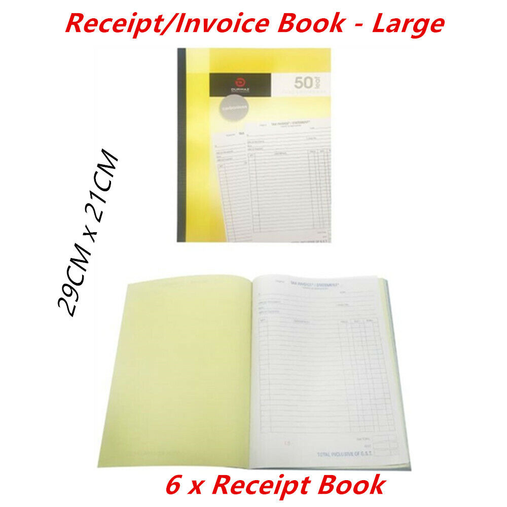6 x Receipt Invoice Books Large Carbon Copy Duplicate 50 Sheet Leaf ...