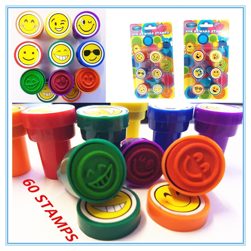 Buy 60 X EMOJI SERIES FUN STAMPS SMILEY FACE- BIRTHDAY PARTY GIFT LOOT ...