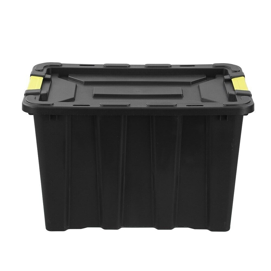 60L Recycled Heavy Duty Black Plastic Storage Crates Containers Tub Lided