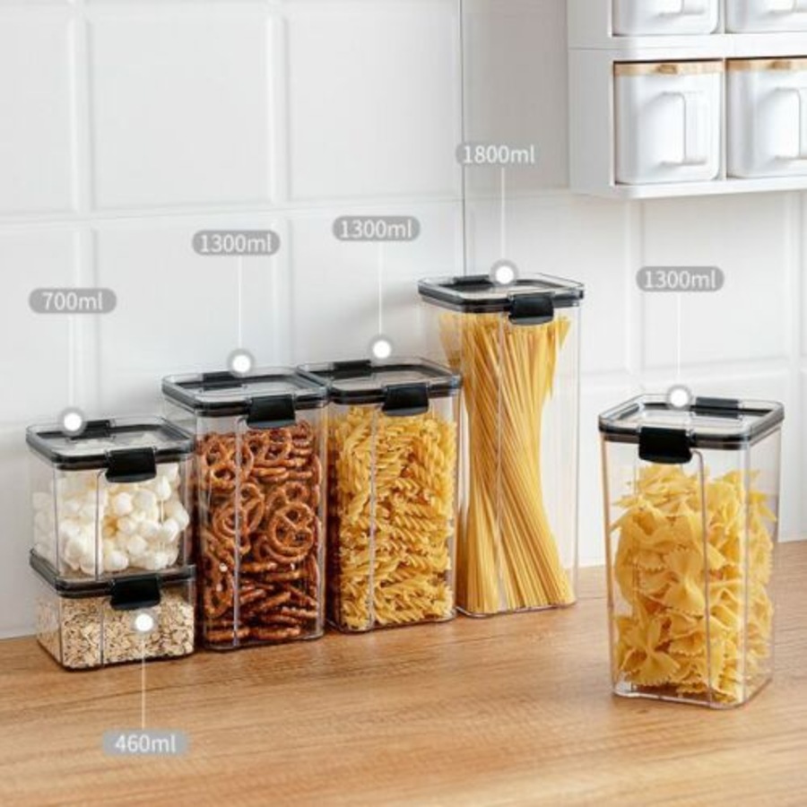 6x Clip Storage Box 1300ML Airtight Food Container Kitchen Cereal Organiser Jar