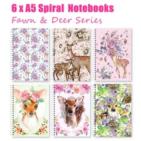 6x Deer A5 Spiral Notebook Writing Pad White Paper 100 pages Diary Memo Gift