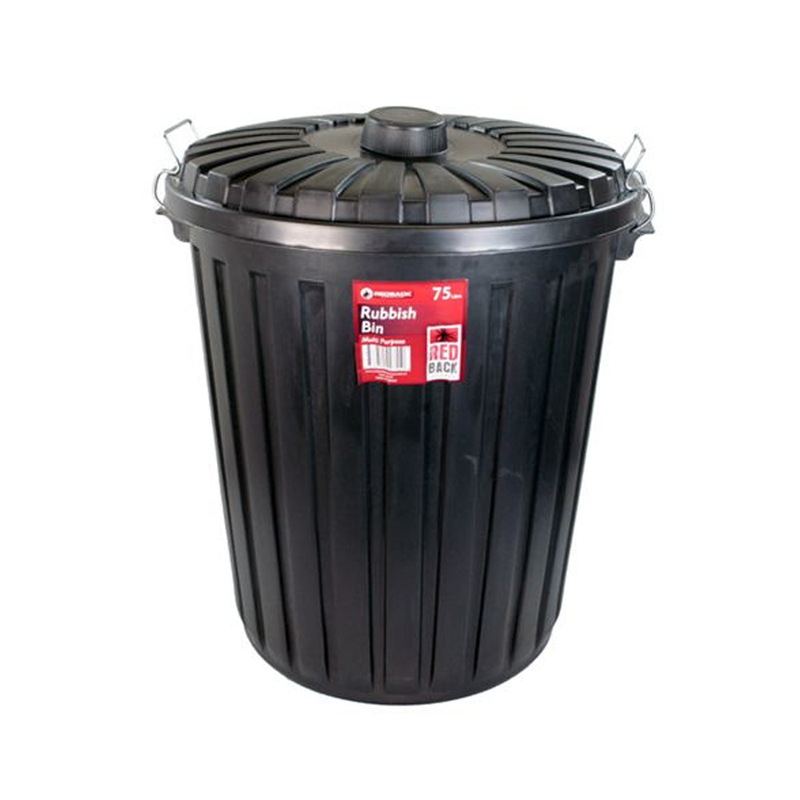 Buy 75L Black Rubbish Bin With Lid Waste Disposal Garbage Bin Kitchen