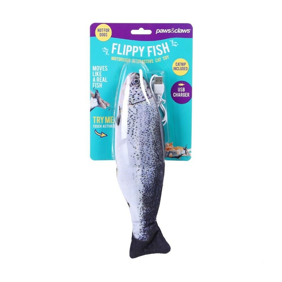Electric Flippy Fish Cat Toy w Catnip Realistic Interactive USB Rechargeable