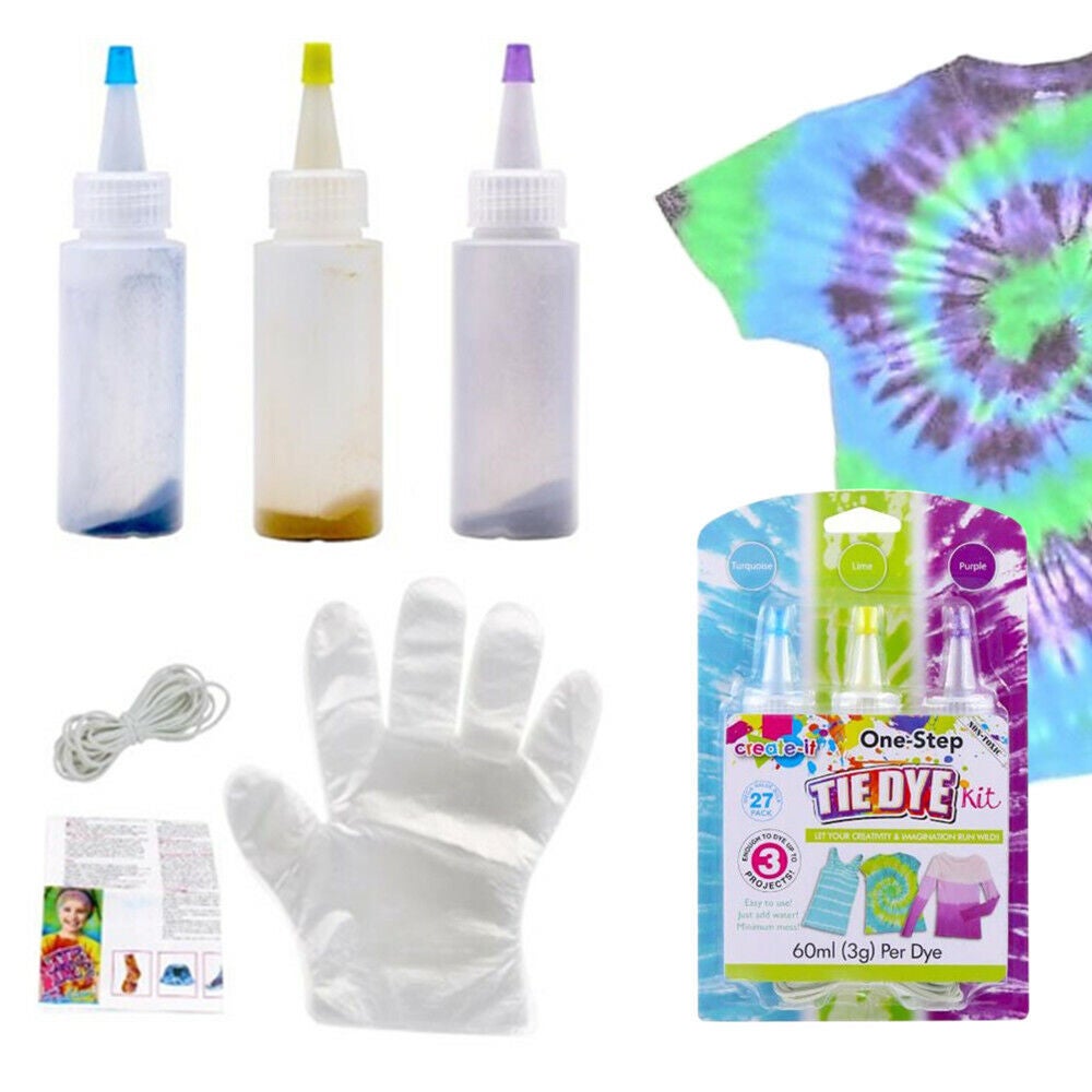 Tie Dye Kit Vibrant 3 Colour DIY Non Toxic Fabric Craft Summer Shirt Blouse