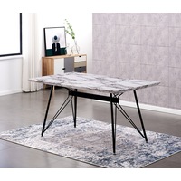 AINPECCA 1x 150x90cm Rectangular Dining Table Faux Marble Grey Look Black Metal Legs For Home Office Commercial Place