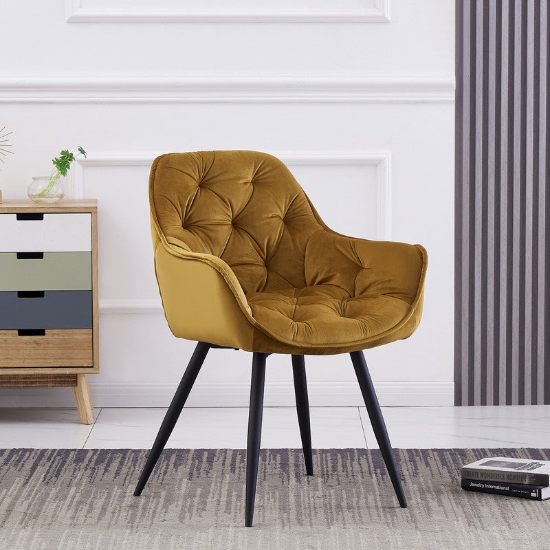 AINPECCA 1x Velvet Upholstered Arm Chair Accent Chair Tufted Black Metal Legs For Home Office Mustard Ginger Yellow